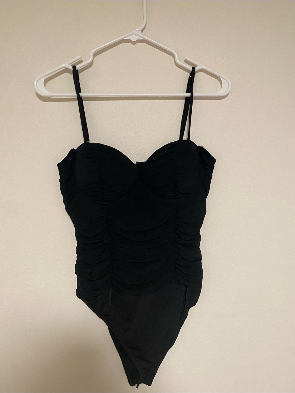 Lulu's Black Ruched Sweetheart Bodysuit